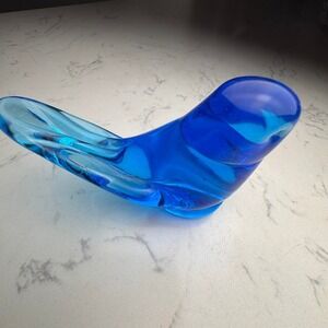 Leo Ward Signed 1996 Blue Art Glass Bird Figurine Paperweight Terra Studios